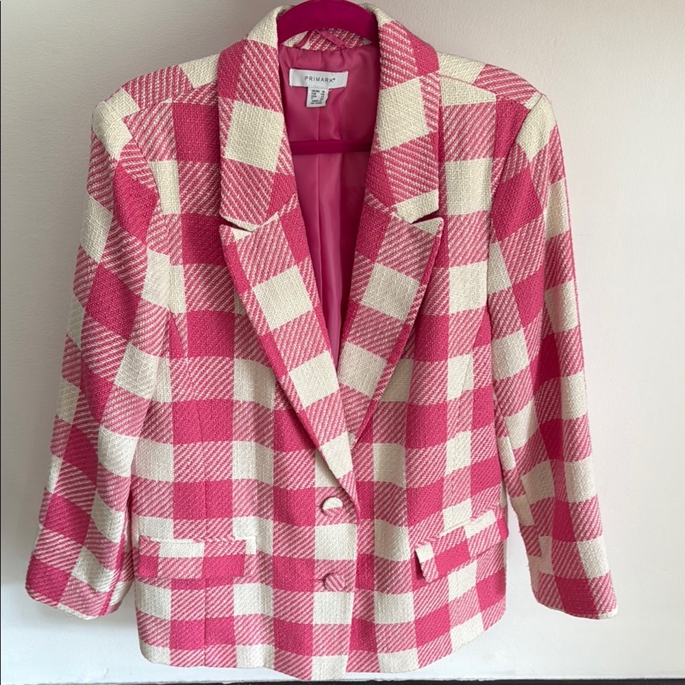 Pink and White Checkered Blazer